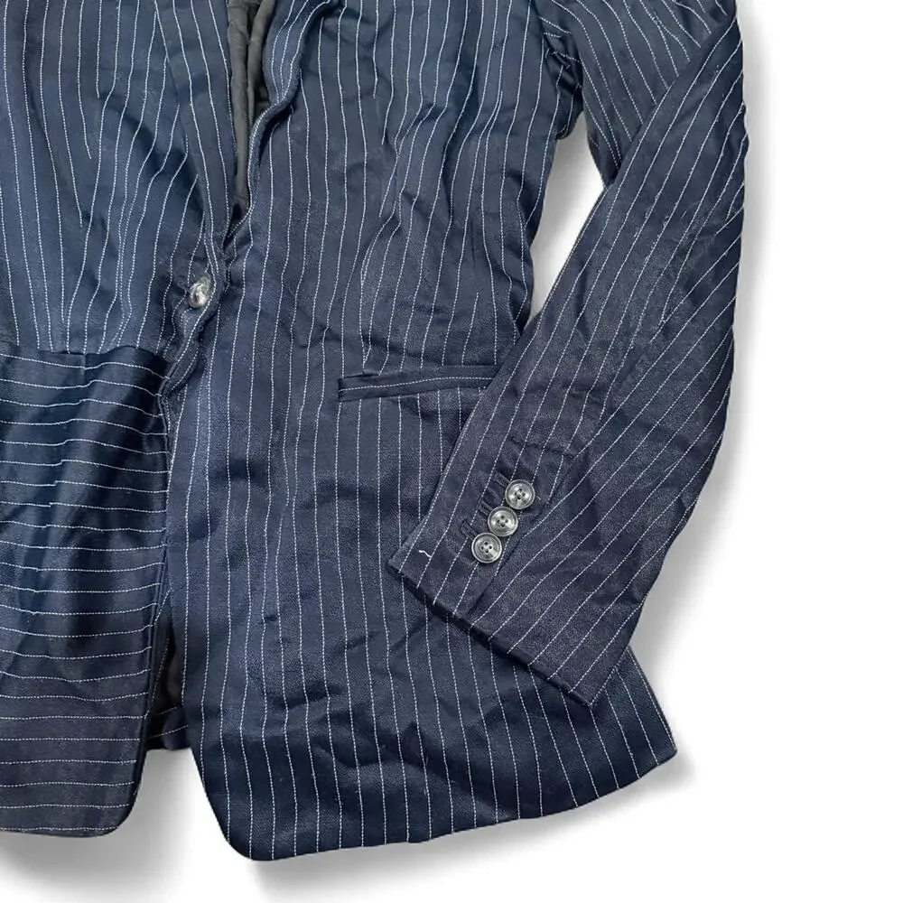 Vintage Parisian Banana Republic Navy Pinstripe Tailored Blazer Jacket Sz 6P S/M